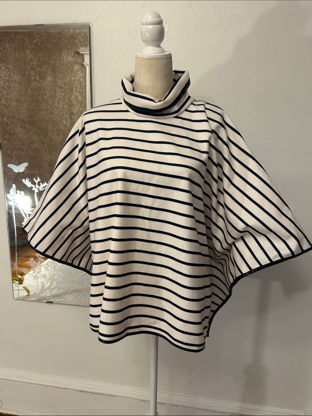 Tuckernuck Cream & Black Striped Turtleneck Poncho